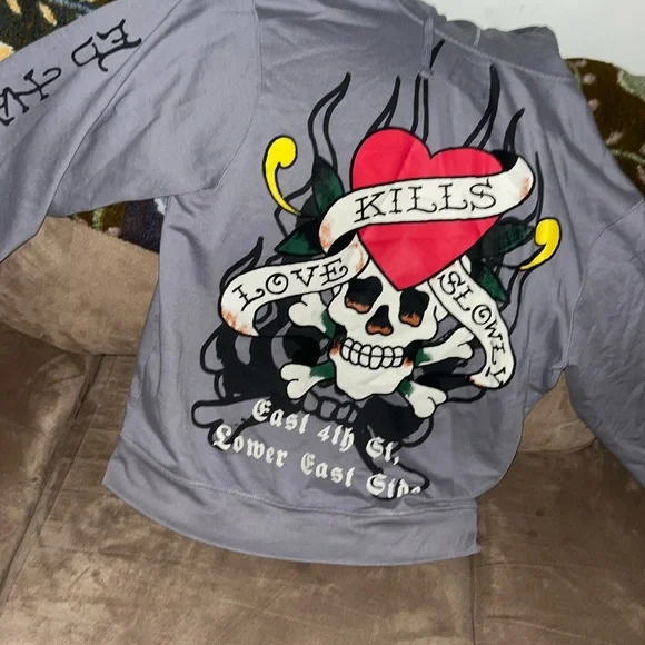 Ed Hardy Gray Graphic Hoodie